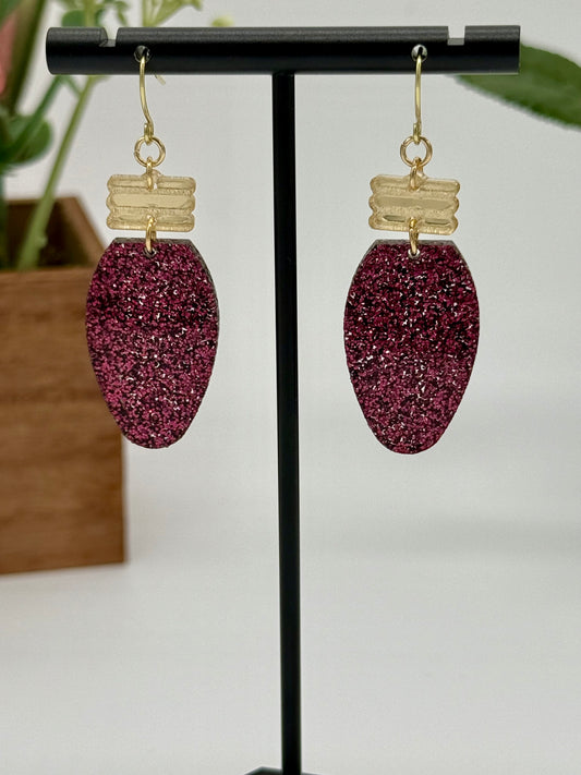 Maroon Glitter Christmas Bulb Earrings