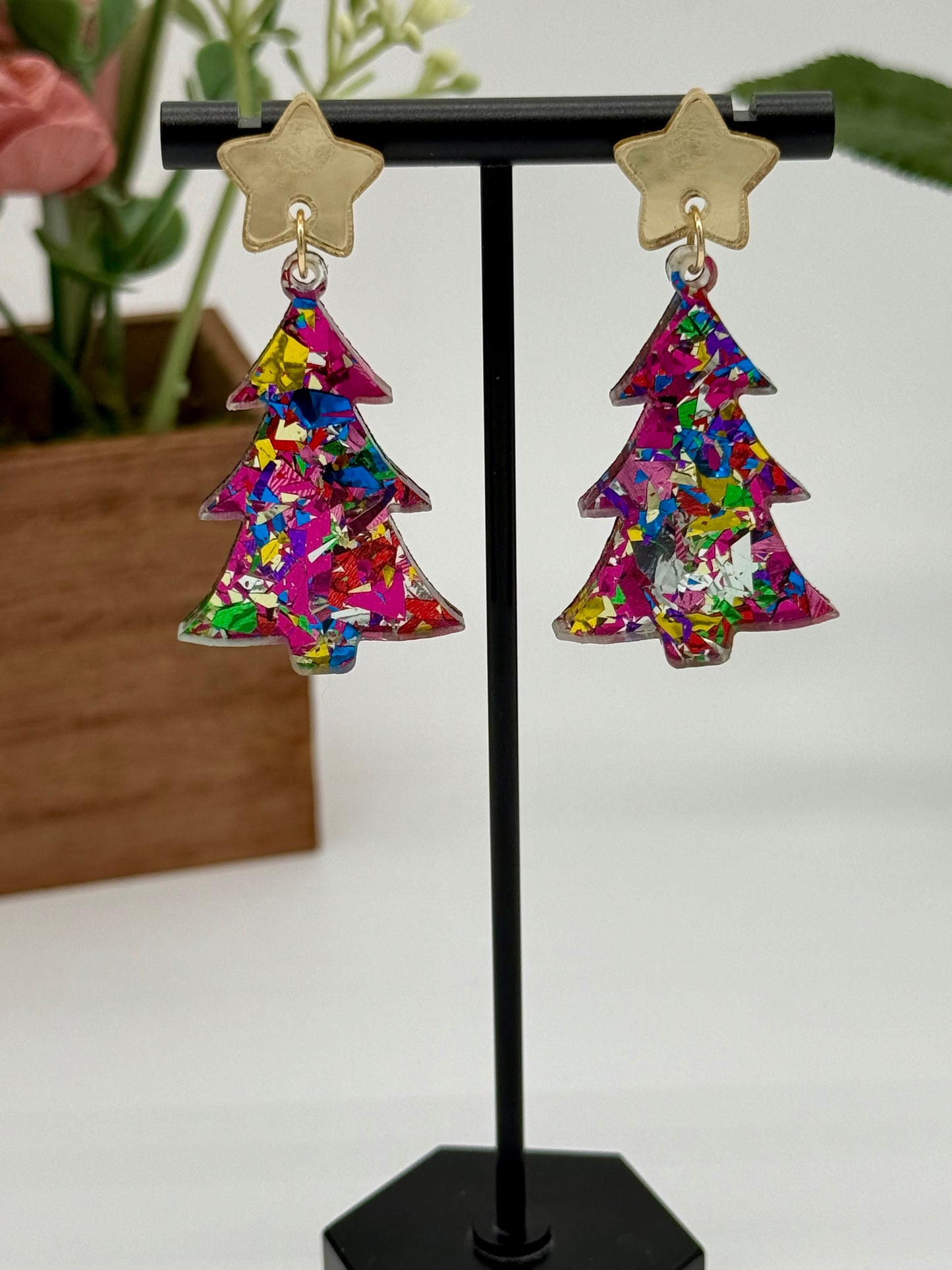 Sweetheart Confetti Christmas Tree Earrings