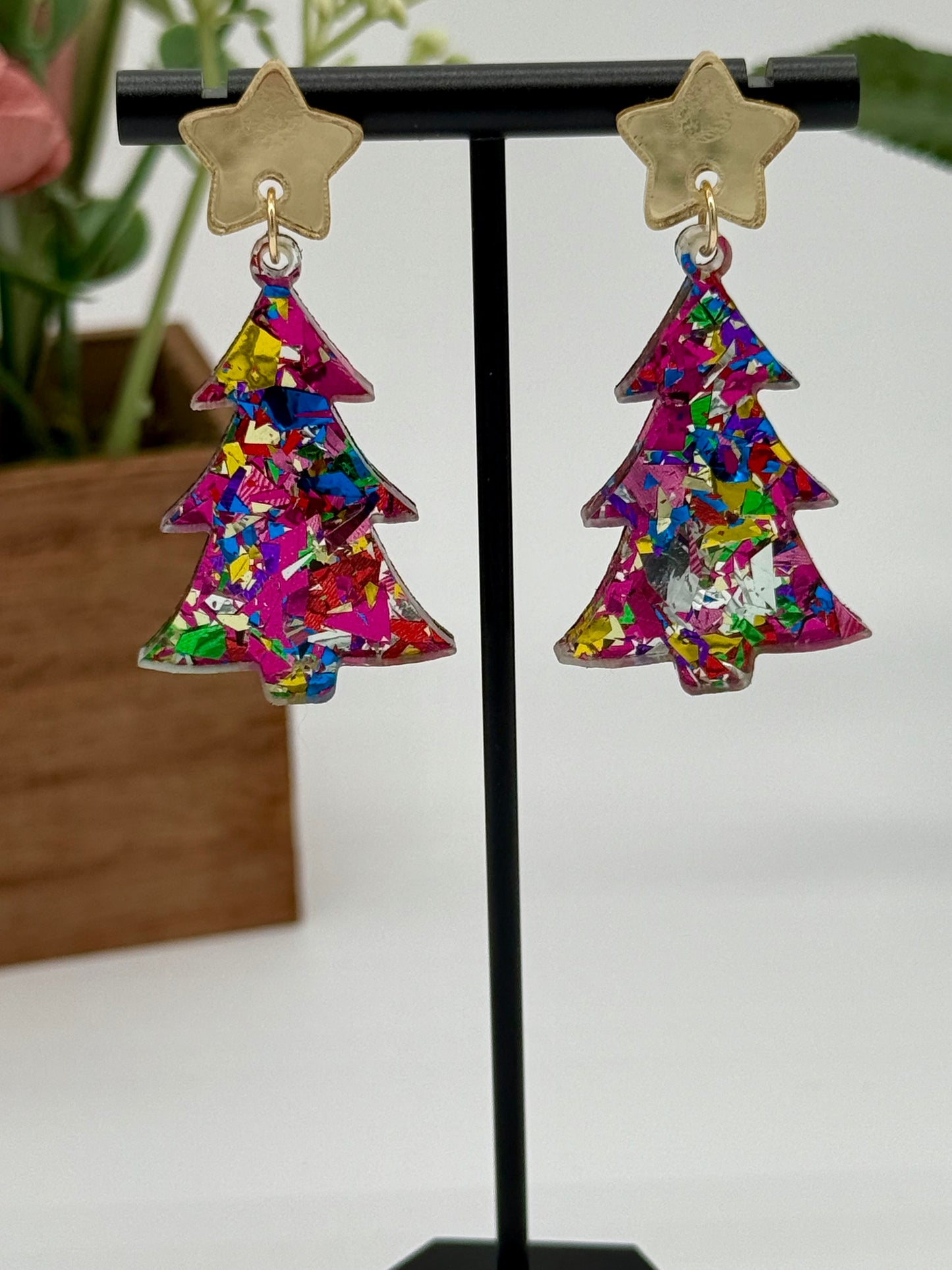 Sweetheart Confetti Christmas Tree Earrings