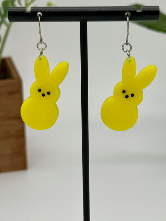 Yellow Marshmallow Bunny Dangle Earrings