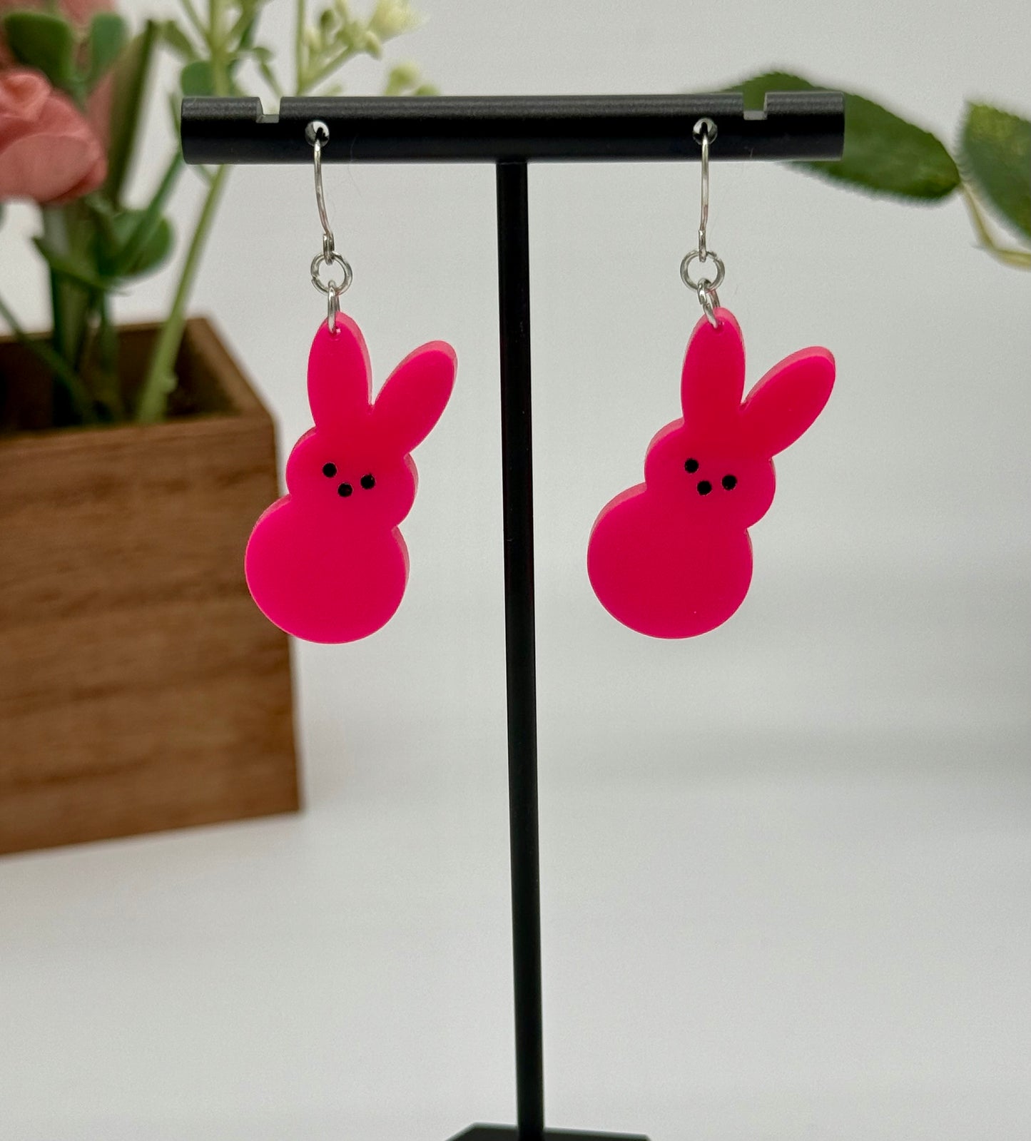 Hot Pink Marshmallow Bunny Dangle Earring