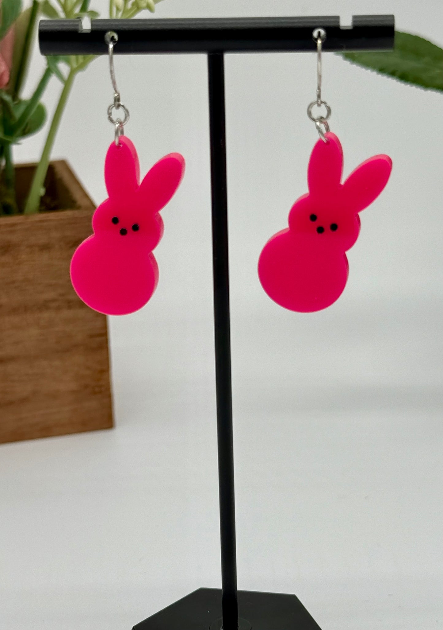 Hot Pink Marshmallow Bunny Dangle Earring