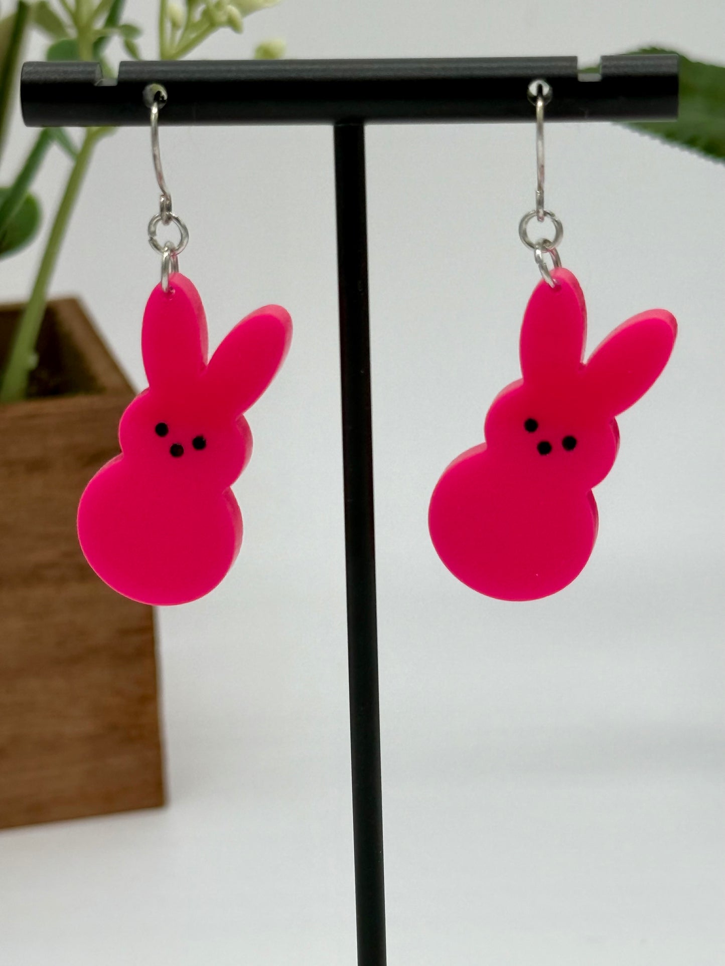 Hot Pink Marshmallow Bunny Dangle Earring