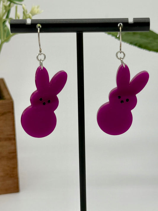 Purple Marshmallow Bunny Dangle Earrings