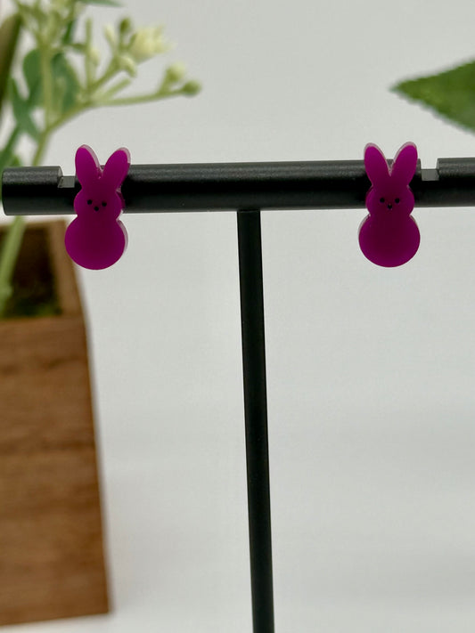 Purple Marshmallow Bunny Stud Earrings