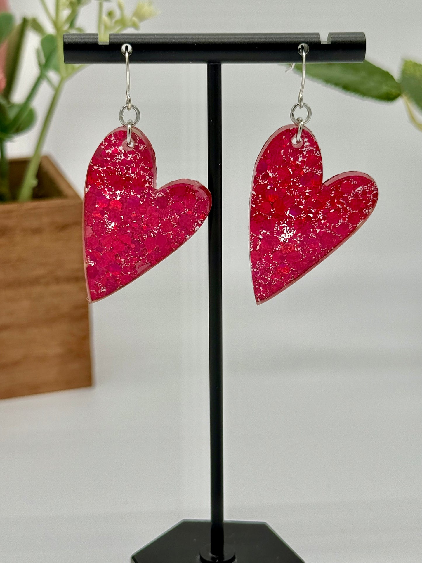 Hot Pink Razzle Dazzle Glitter Heart Earrings