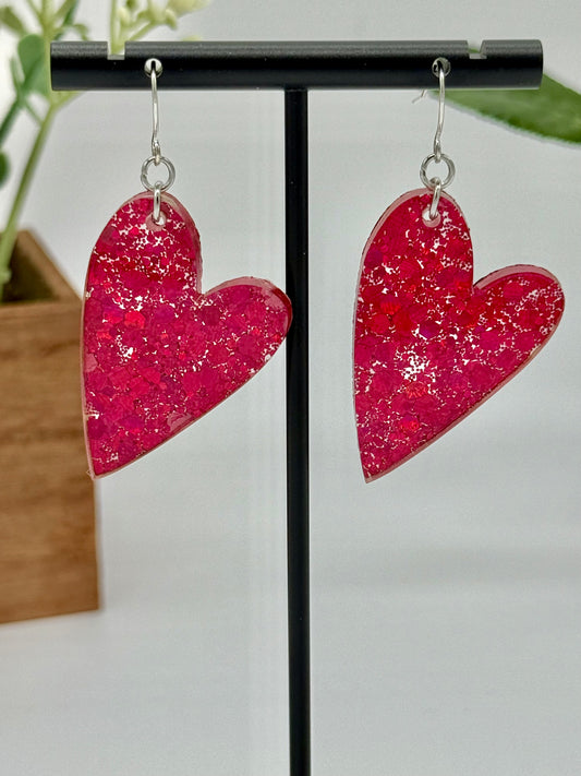 Hot Pink Razzle Dazzle Glitter Heart Earrings