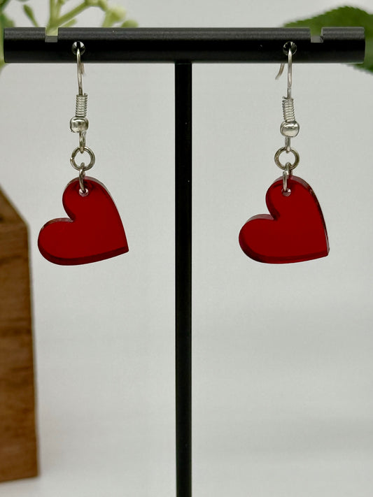 Red Mirror Heart Earrings