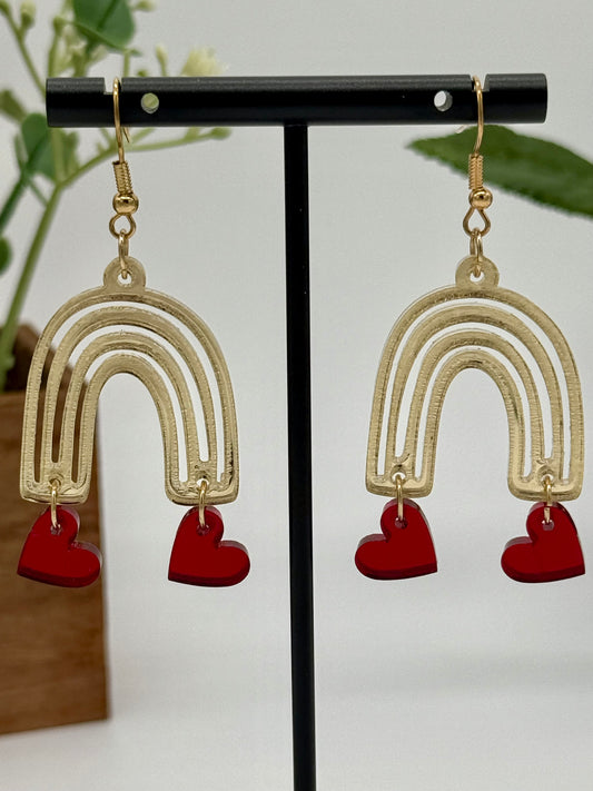 Valentines Day Gold Rainbow Earrings