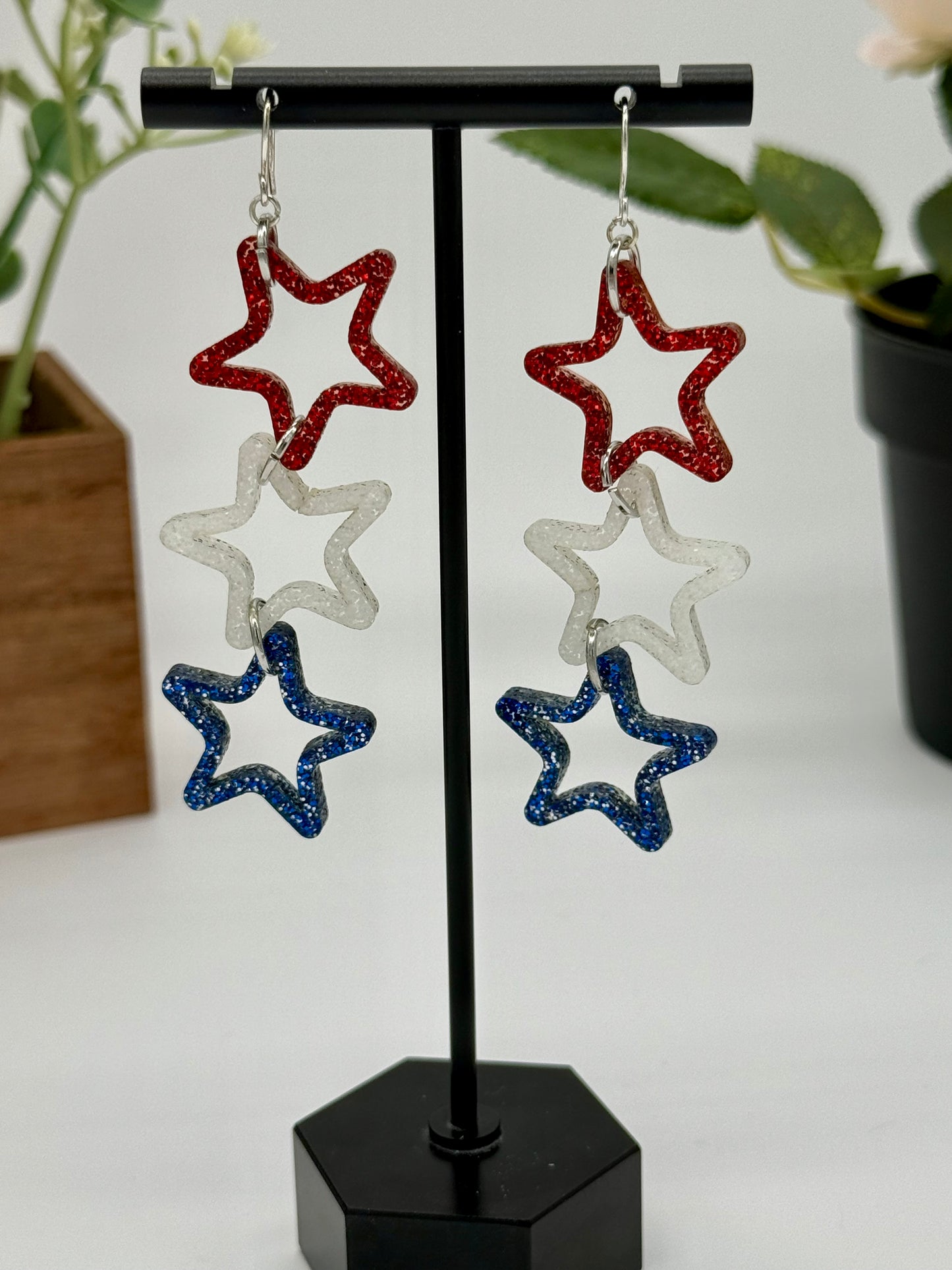 Red, White, & Blue Star Dangle Earrings