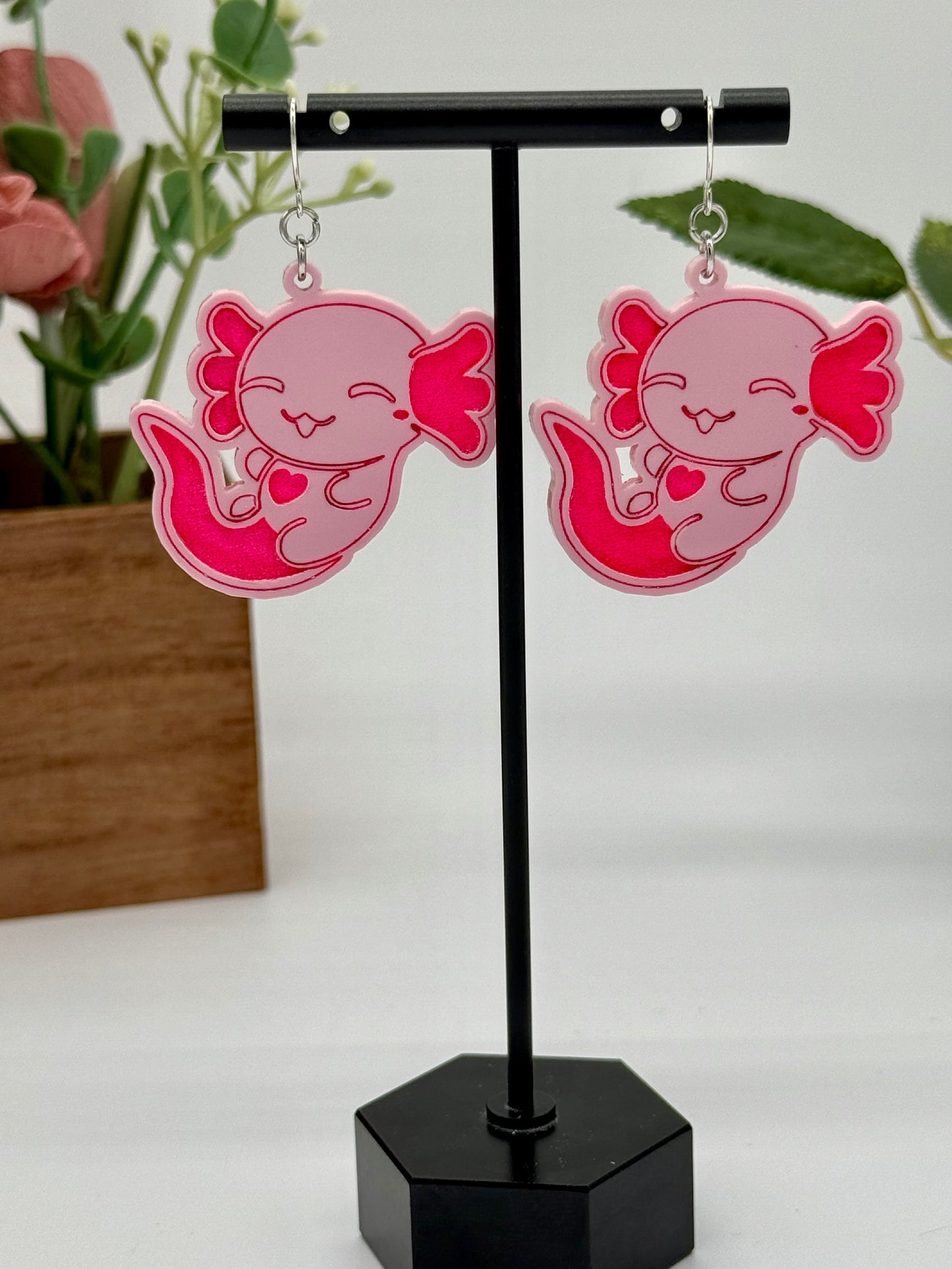 Smiling Axolotl Dangle Earrings