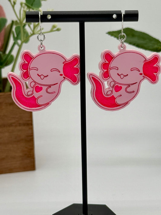 Smiling Axolotl Dangle Earrings