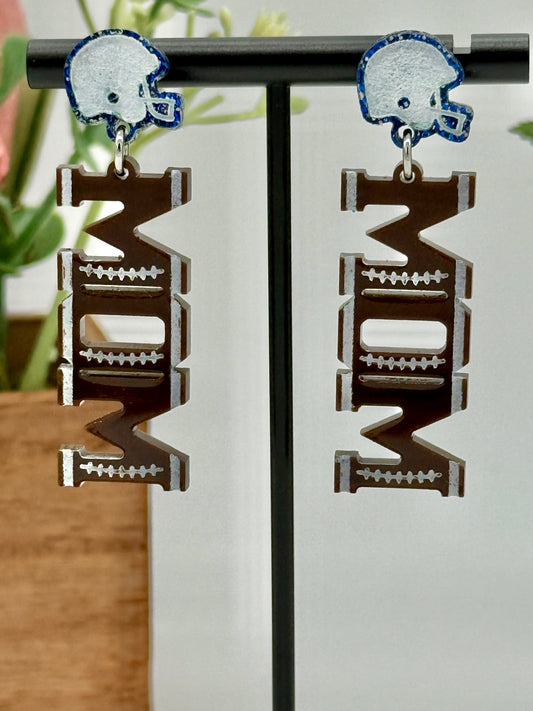 Football Mom Dangle Earrings with Helmet Stud