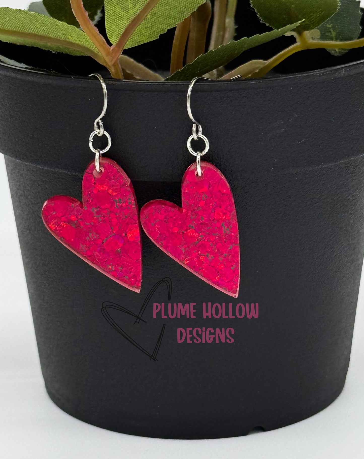 Hot Pink Razzle Dazzle Small Heart Earrings